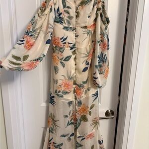 Guess Floral Maxi Dress - Cream and Green